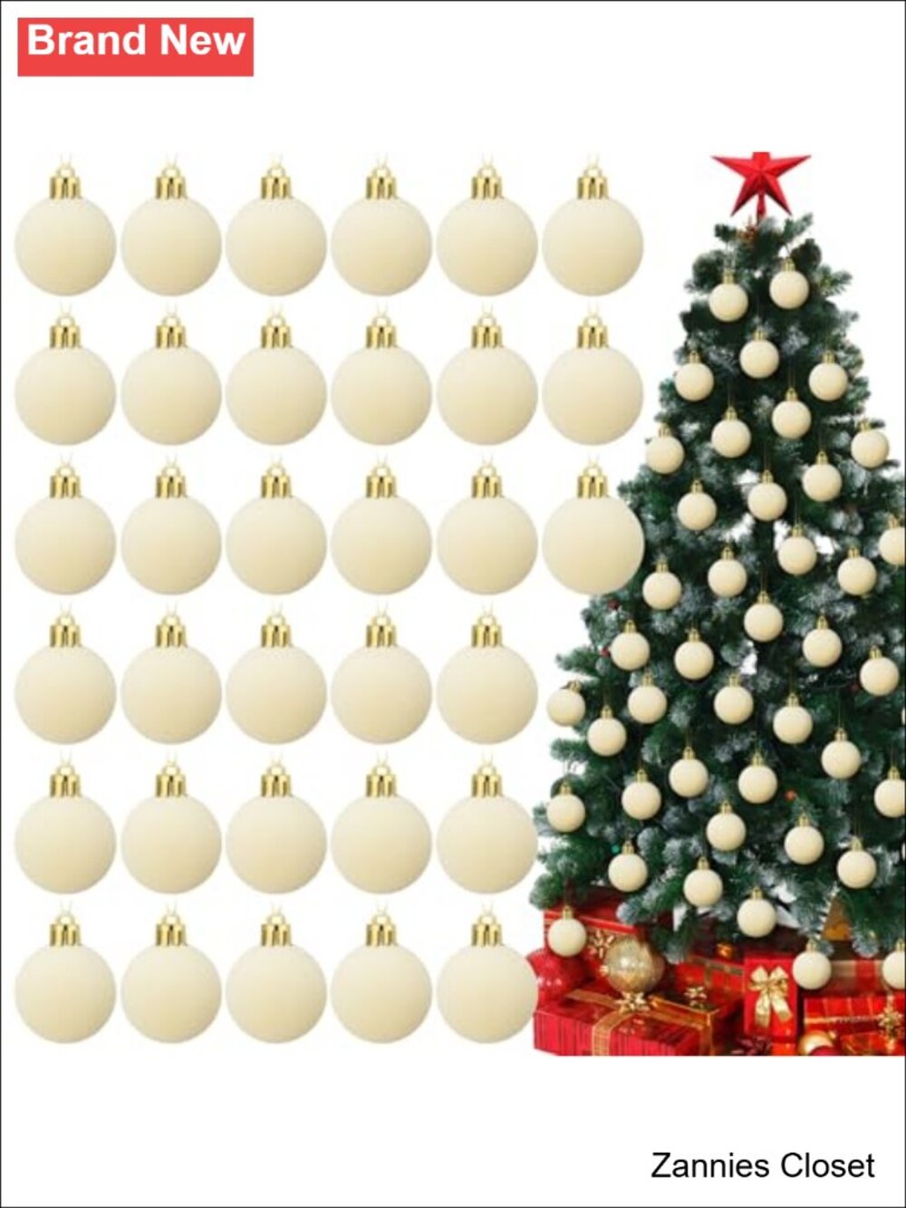 🎄 30 Pcs Velvet Christmas Tree Ornaments Set 1.57'' Flocking Design Hanging